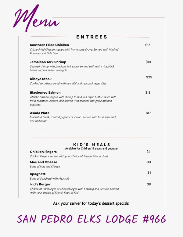 Restaurant and Bar Menu